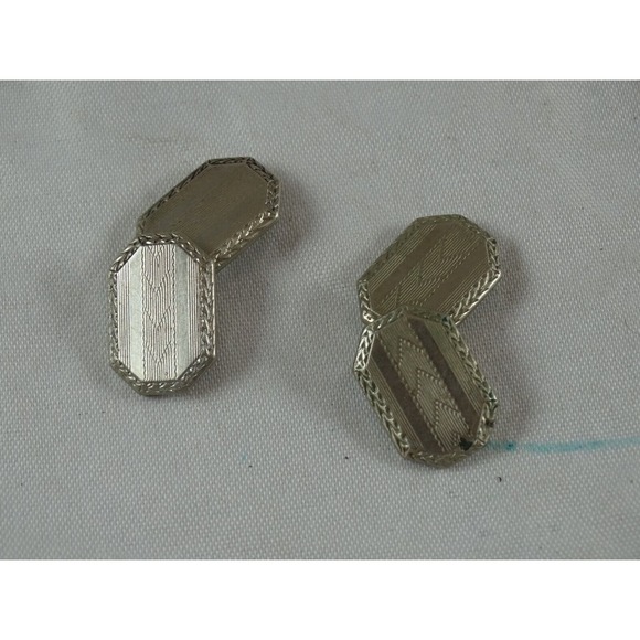 Antique Parks Bros. and Rogers Etched Cufflinks Clover Horseshoe Hallmark Silver - Picture 2 of 9